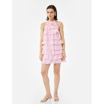 Koton Kat Kat İnce Askılı Halter Yaka Fırfırlı Mini Elbise Pembe 5sak80285uw Gül