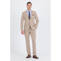 İmza Koyu Bej Kırlangıç Yaka Kelebek Astar 6 Drop Slim Fit Beli Lastikli Takım Elbise 1001250176 Koyu Bej