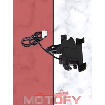 Yandan Ayarlı Usb Şarj Çıkışlı Motosiklet Gidon Telefon Tutucu Alüminyum