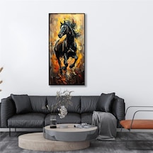 Yağlı Boya Dokulu Tablo Koşan Siyah At Siyah Çerçeveli U04038-178952
