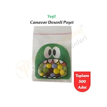 500 Adet Yeşil Canavar Desenli Cake Pop & Kurabiye Poşeti-10x15 Cm