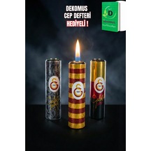 "dekomus Cep Defteri Hediyeli" Lisanslı Galatasaray "tekli" Metal Kılıf Taşlı Çakmak Altın