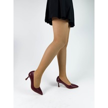 Bordo Renk Yumuşak Cilt Deri İnce Kadeh Topuk Sivri Burun Kadın Stiletto Bordo