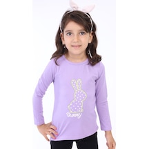 Toontoy Kids Toontoy Kız Çocuk Baskılı Bisiklet Yaka Uzun Kollu Tişört Mavi