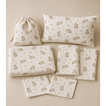 More Home Bebek Müslin Bez Battaniye Set 7 Parça Tilkili Açık Kahverengi