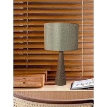 Ahşap Konik Gövdeli Dizayn Abajur Kumaş Başlık Kumbeji Ceviz