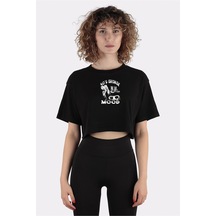 Siyah %100 Pamuk Bisiklet Yaka Crop T-shirt 90's Grunge Mood Music Lover Em1011 001