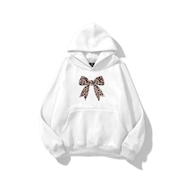 Kadın Leopar Kurdele Sweatshirt Beyaz Beyaz