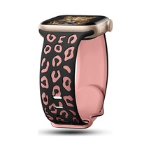 Ekılıf - Apple Uyumlu  Watch 7 41mm - Kordon Silikon Kordon Strap Kayış - Krd-140 - Siyah-pembe - T36939