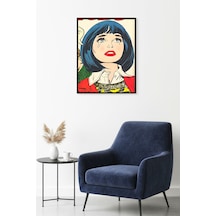 Doğal Ahşap Çerçeveli Pop Art Portre Desenli Tablo - Retro Tarz Huhu1783