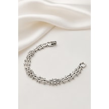 Balenbi Jewelry Kadın Taşlı Çiçek Detaylı Üç Sıralı Kararmaz Çelik Bileklik Gümüş 1151