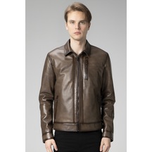 Dericlub Kansas Erkek Slim-fit Hakiki Deri Mont Vizon Vizon