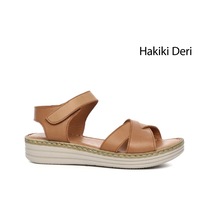 Gönderi(R) Gönderi R Kadın Taba Cırt Bantlı Dolgu Topuk Hakiki Deri Comfort Sandalet Dyza80842235 Taba