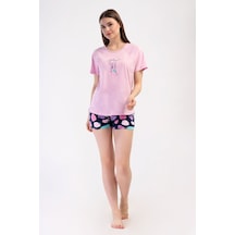 Yake Store Kadın Lyc Suprem O Yaka Reglan Kısa Kol Etegı Oval Sort Takım - Turquoıse Pembe