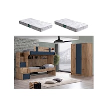 Ranza, Riva Merdivenli 2'li Ranza + 3 Kapılı Dolap + 2 Adet Comfort Yatak 90 X 190 CM
