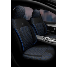 Suzuki Sx4 Sedan 2007 2013 - Monaco Eviza Kumaş Deri Detaylı Oto Koltuk Kılıfı - Siyah Mavi Siyah Mavi