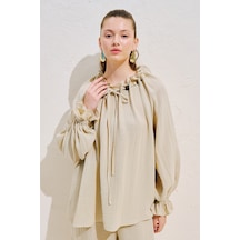 Manuka Yakası Büzgülü Müslin Bluz Kum Ss26blz00048-155