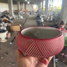 Modern Çizgili Kırmızı Taş Saksı - 20x10 Cm