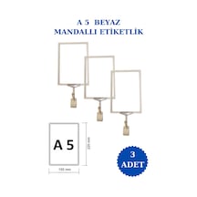 3 Adet Beyaz A5 Mandallı Raf Sepet Etiketi Çerçeveli Etiketlik Beyaz