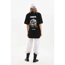 İllüstrasyon Baskılı Unisex Günlük Stil Siyah Pamuklu Oversize Ti