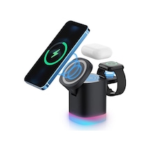 3in1 Magsafe Uyumlu 15w Rgb Kablosuz Şarj Standı Apple Uyumlu iPhone Android T
