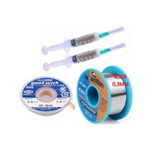 Dörtlü Set Flux,lehim Emme Tel 3,0mm Ve Lehim Teli Soldering 63sn/37pb Flux %1-3 40gr 03mm