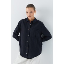 4628 Kadın Cep Detaylı Modal Gömlek Siyah Siyah