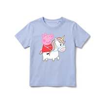 Urbantrendstore Peppa Pig Temalı Unisex Kız Çocuk Erkek Çocuk Bisiklet Yuvarlak Yaka Basic Kısa Kollu %100 Pamuk Tişört Mavi