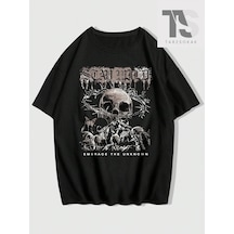 Startmore Grunge Punk Kafatası Baskılı Erkek Günlük Yuvarlak Yaka Tişört Siyah