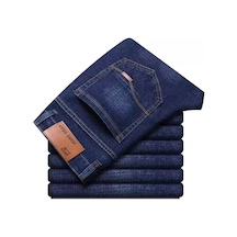 Edwardest Erkek Denim Pantolon 500g Dayanıklı, Esnek Rahat Düz Paça Yüksek Bel Büyük Beden Pantolon Mavi