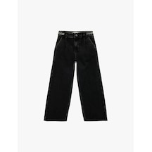 Koton Pamuklu Aksesuar Detaylı Cepli Geniş Paça Denim Pantolon - Wide Leg Jeans Siyah 6skg40073ad