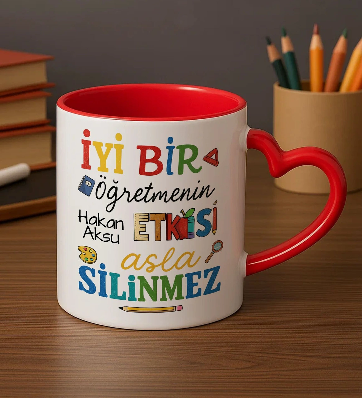 Bk Gift Kişiye Özel İyi Bir Öğretmen Tasarımlı Kalpli Kupa Bardak-2, Öğretmene Hediye, Öğretmenler Günü Hediyesi