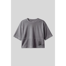 Tommy Life Koyu Gri Polyester Nefes Alan Dokulu İnce Esnek Oversize Fit Performans Kadın T-shirt - 97284 Koyu Gri