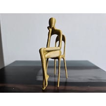 15cm Gold Renk Soyut Düşünen Heykel - Modern Ev Dekorasyonu