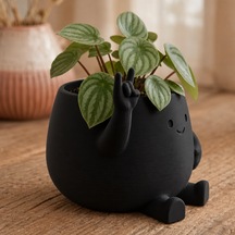 3d Baskı Smiley Face Planter - Gülümseyen Karakterli Saksı-siyah Diğer