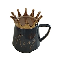 Özel Tasarım King Kral Taçlı Kapaklı Kupa Bardak Gri