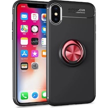 Newface Apple, Uyumlu iPhone Xs Max Kılıf Range Yüzüklü Silikon - Siyah-kırmızı