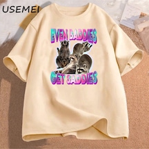 Flood Of Style Erkek Pamuk T-shirt Bile Baddies Olsun Saddies Rakun Komik Garip Belirli Meme Grafik Baskılı Haki