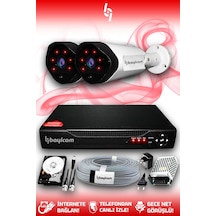 Bayicam 2 Kameralı Uzay 2 Dış Kamera Set 2 TB HDD Full HD Gece Görüşlü Güvenlik Kamerası Sistemi