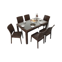 Depootoptan Mandella Elit Rattan 90 x 150 CM Elit Sandalye Camlı Masa Takımı Kahve
