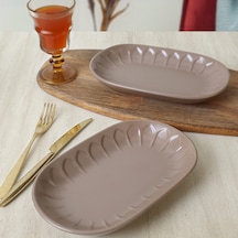Keramika Mat Toprak Taupe Badem Kayık Tabak 25 Cm 2 Adet 977