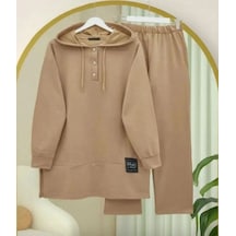 Lovie Moda Kadın Yarım Pat Düğmeli İkili Takım Bej