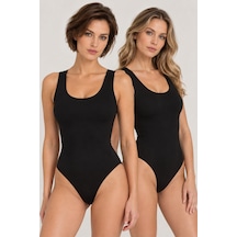 Loule Kadın 2'li %95 Pamuklu Geniş Askılı Alttan Kancalı Body Siyah