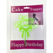 Happy - 914 - Birthday Yazılı Fiyonklu Pasta Kek Çubuğu - Aconcept - Yeşil Renk