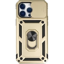 Newface Apple İphone 14 Pro Max Kılıf Pars Lens Yüzüklü Silikon - Gold