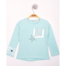 Toontoy Kids Toontoy Kız Çocuk Yıldızlı Chic Baskılı T-shirt Mint Yeşili