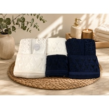 Royam Cotton Paris Jakarlı Pamuklu 6 Parça Aile Bornoz Seti Lacivert