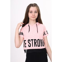 Toontoy Kids Toontoy Kız Çocuk Be Strong Baskılı Kapüşonlu Tişört Pembe Melanj