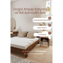 Damla Model 2 Başlıklı Masif Ahşap Karyola Ve 2 Adet Komodin Kolay Kurulum Fırınlanmış İthal Sibirya Çamı 160x200 Yatak Uyumlu 2 Adet Komodin - Ceviz