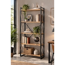 Sulorahome 5 Raflı Metal Kitaplık Ceviz Desenli 180 Cm